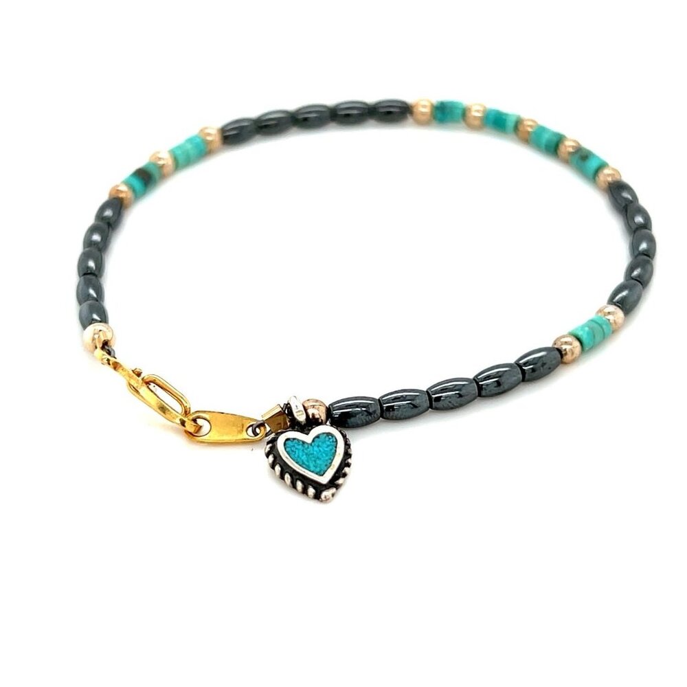 Sterling‎ Heart Charm Beaded Bracelet